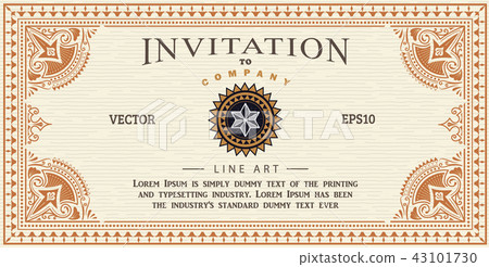 Invitation card antique frame label engraving Invitation card antique frame label engraving 43101730