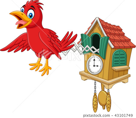 Cuckoo clock with red bird chirping Cuckoo clock with red bird chirping 43101749