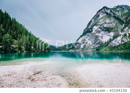 Beautiful view of Lago di Braies or Pragser wildsee, Italy. Beautiful view of Lago di Braies or Pragser wildsee, Italy. 43104130