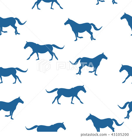 Seamless pattern blue silhouette horses running 43105200