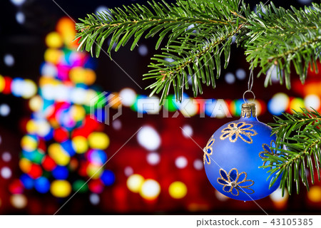 Blue Christmas Ball with Christmas Twig Blue Christmas Ball with Christmas Twig 43105385