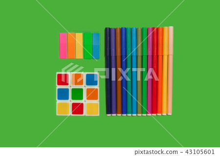 colorful felt pens, watercolour paints and stickers 43105601