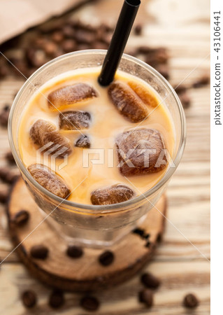 Cold fresh ice coffee close up. Copy space. 43106441