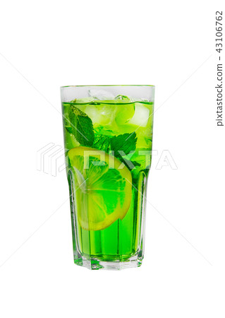 Summer drink with lime and mint isolated white Summer drink with lime and mint isolated white 43106762