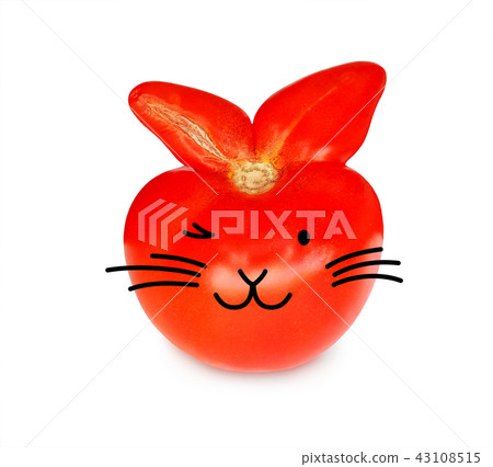 Red fresh tomato isolated (rabbit shape) with ears 43108515