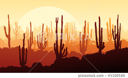 Illustration of desert with cacti and rocks. Illustration of desert with cacti and rocks. 43108580