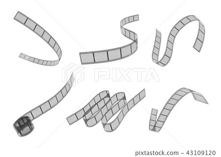 3d rendering of six differently placed filmstrips placed bended on a white background. 43109120