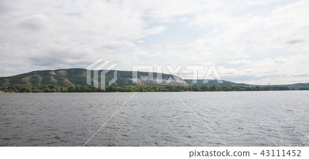 View of the Zhiguli mountains in the Samara region, Russia. Cloudy day, August 10, 2018 43111452