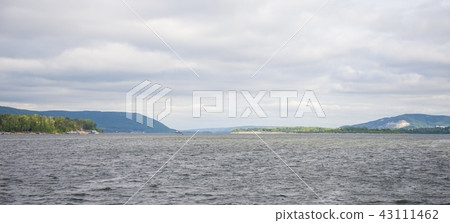 View of the Zhiguli mountains in the Samara region, Russia. Cloudy day, August 10, 2018 43111462