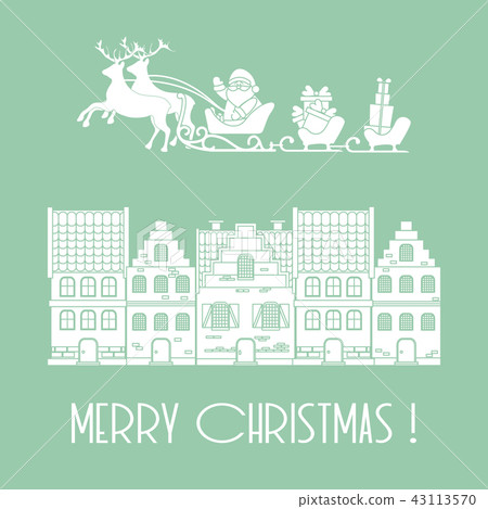 Christmas 2019 card Santa, gifts, houses. 43113570