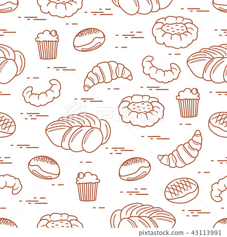 Pattern of different bakery products (bun, 43113991
