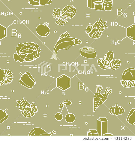 Seamless pattern with foods rich in vitamin B6 Seamless pattern with foods rich in vitamin B6 43114283