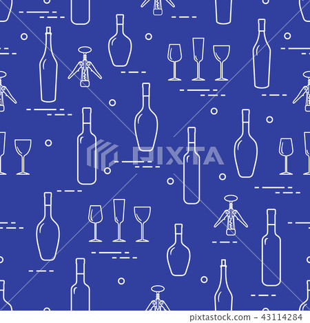 Pattern of wine glasses, bottles, corkscrew Pattern of wine glasses, bottles, corkscrew 43114284