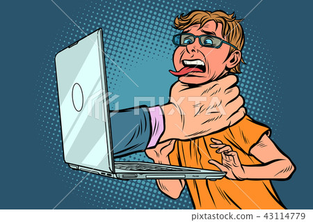 Internet censorship concept. Hand strangles computer user 43114779