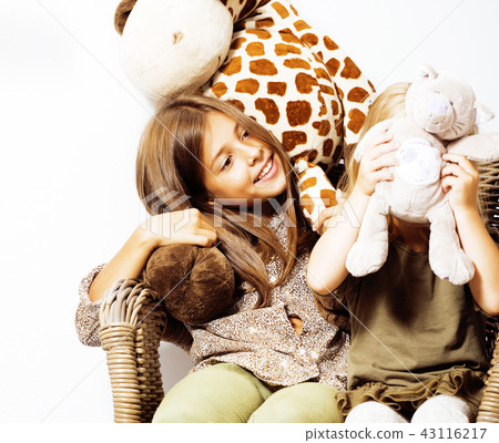 little cute brunette girl at home interior happy smiling close u 43116217