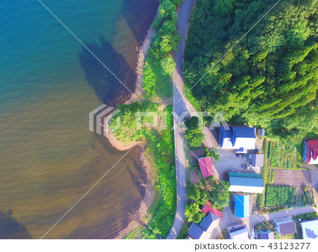 Aerial photograph at lakeside road / village ~ drone (Lake Inawashiro / West Bank / Aizuwakamatsu Fukushima Prefecture Akai Character Houses Minatomachi) Aerial photograph at lakeside road / village ~ drone (Lake Inawashiro / West Bank / Aizuwakamatsu Fukushima Prefecture Akai Character Houses Minatomachi) 43123277