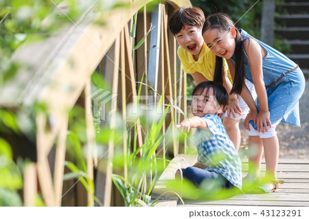 孩子們,3個人,手,笑 孩子們,3個人,手,笑 43123291