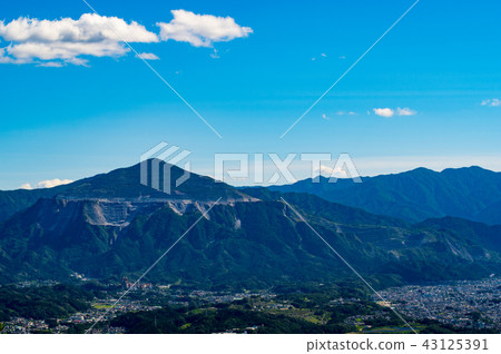 從Mt.山,Iimoriyama和秩父盆地的山頂的夏天視圖2018.08中長焦c 從Mt.山,Iimoriyama和秩父盆地的山頂的夏天視圖2018.08中長焦c 43125391