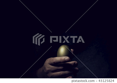 拿著一個金黃雞蛋的商人手中 43125824