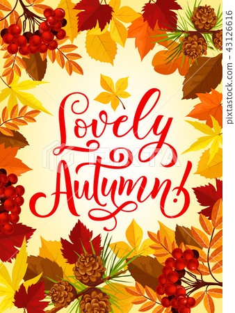 Autumn season maple leaf and rowan berry poster 43126616