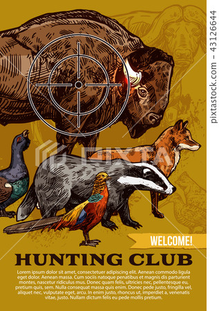 Hunting club, wild animals and birds poster Hunting club, wild animals and birds poster 43126644