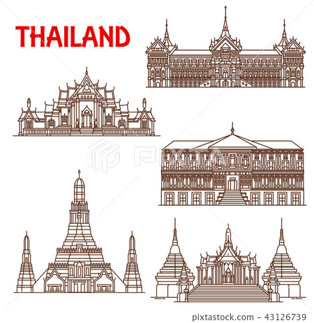Thailand Bangkok architecture facades line icons Thailand Bangkok architecture facades line icons 43126739