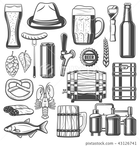 Beer brewing and snacks vector icons Beer brewing and snacks vector icons 43126741