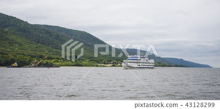 View of the Zhiguli mountains in the Samara region, Russia. Cloudy day, August 10, 2018 View of the Zhiguli mountains in the Samara region, Russia. Cloudy day, August 10, 2018 43128299