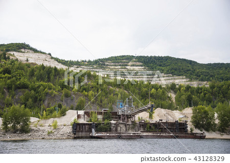 View of the Zhiguli mountains in the Samara region, Russia. Cloudy day, August 10, 2018 43128329
