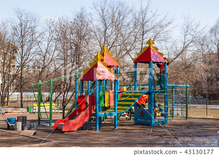 Workers of municipal services painted playground Workers of municipal services painted playground 43130177