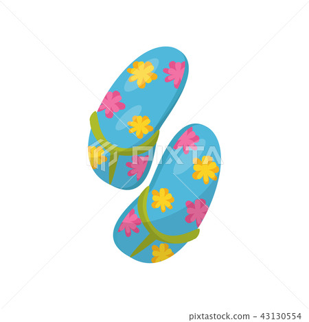 Pair of blue flip flops with flowers vector... - Stock Illustration ...