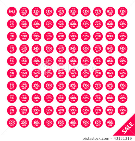 Set of circular sale tags from 2 to 99 percent Set of circular sale tags from 2 to 99 percent 43131319
