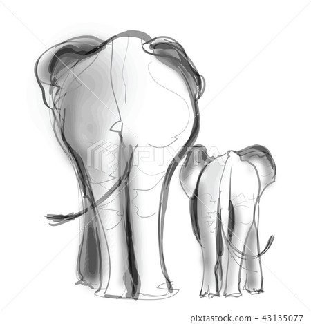 Mother elephant and her baby walking Mother elephant and her baby walking 43135077