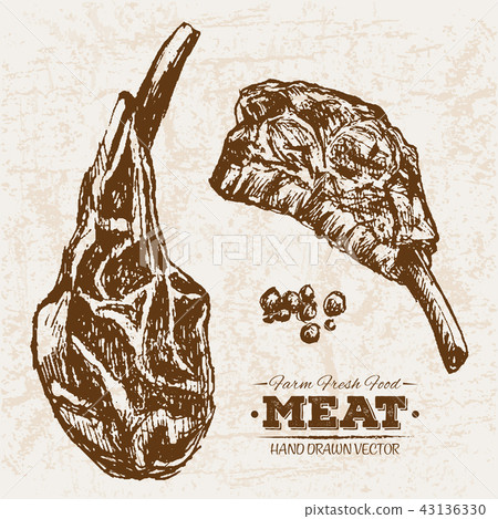 Hand drawn sketch steak meat products set 43136330