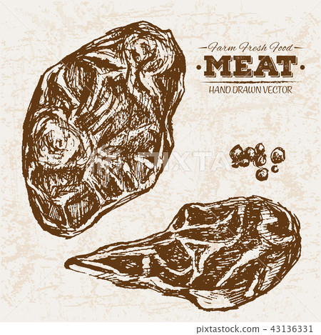 Hand drawn sketch steak meat products set 43136331