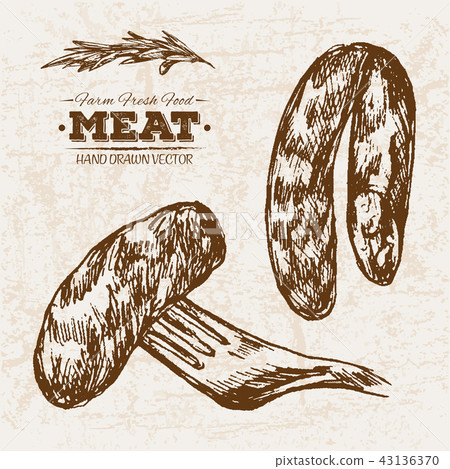 Hand drawn sketch steak meat products set 43136370