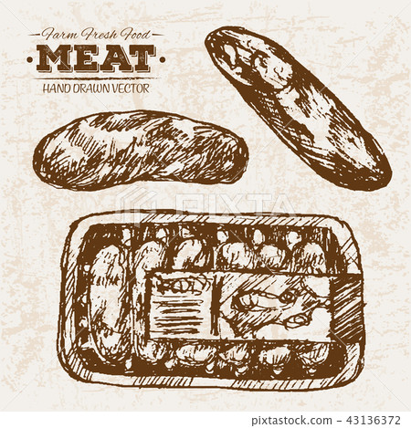 Hand drawn sketch steak meat products set Hand drawn sketch steak meat products set 43136372