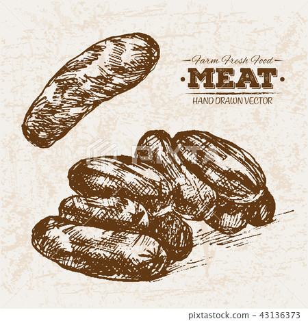 Hand drawn sketch steak meat products set 43136373