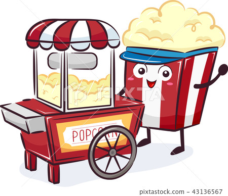 cartoon popcorn cart