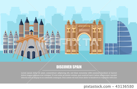 Barcelona city architecture card Vector 43136580