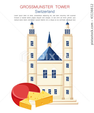 Grossmunster Tower famous landmark in Switzerland Grossmunster Tower famous landmark in Switzerland 43136612