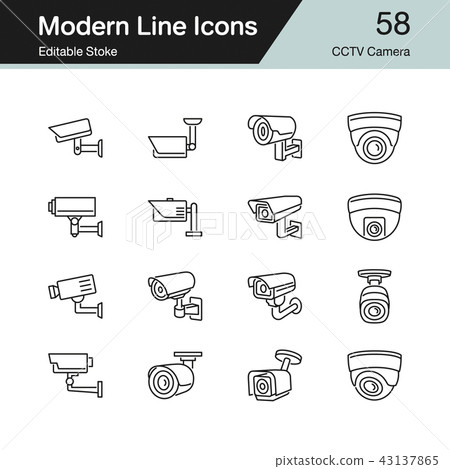 CCTV Camera icons. Modern line design. 43137865