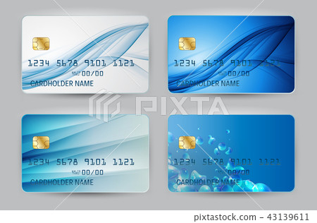 Silver Blue Wave Bank Card blank model template top view with shadow isolated on transparent 43139611