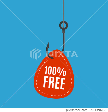 Fish hook with a label free. Fish hook with a label free. 43139612