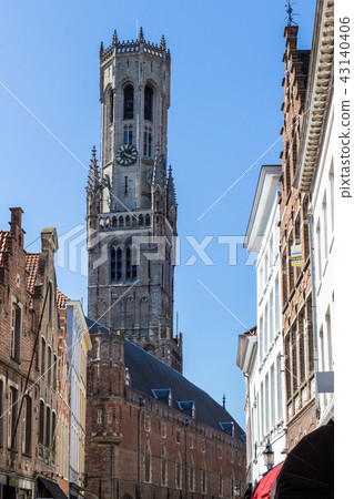 View to Belfry of Bruges medieval bell tower 43140406