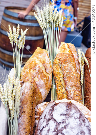 Delicious fresh bread with different ornaments 43140575