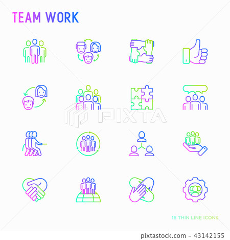 Teamwork thin line icons set 43142155