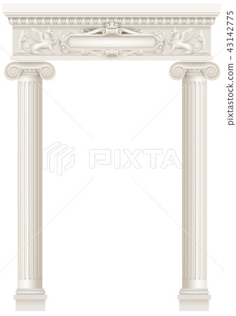 Antique white colonnade with old Ionic columns Antique white colonnade with old Ionic columns 43142775