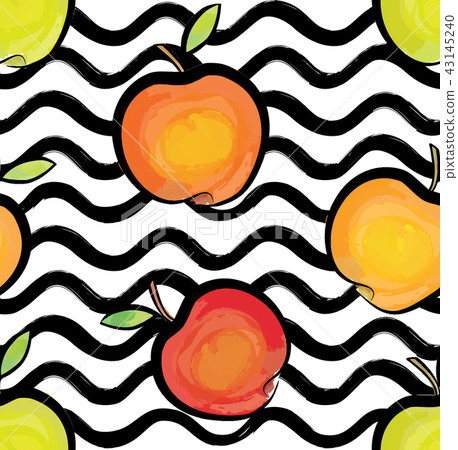 Fruit apple wave seamless pattern. Food background 43145240