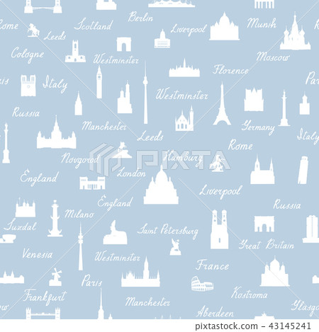 Travel world landmarks tile pattern. Travel icons 43145241